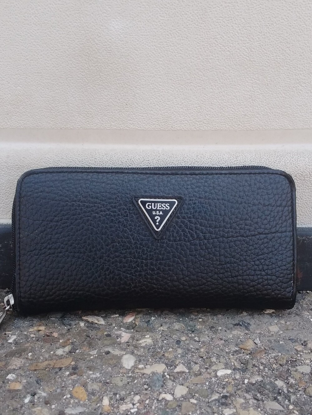 GUESS Black Pebbled Zip-Around Wallet
